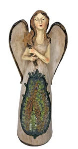 Vintage Christmas Angel Star Resin Figurine w/ Green Glass Mosaic 9" Tall - Picture 1 of 8