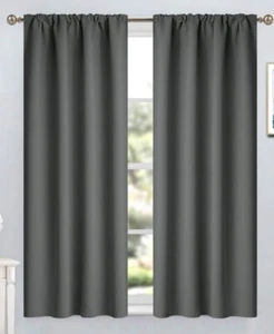 Yakamok Room Darkening Gray Blackout Curtains Thermal Insulated With Rod Pocket - Picture 1 of 3