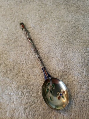 CUCHARA INGLESA DE PLATA ESTERLINA ESMALTADA Y DORADA 4,25" Birmingham 1890 "Papá 9-19-91" Foto 1 de 4