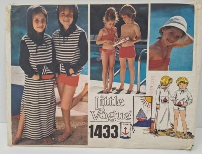 Little Vogue Sewing Pattern 1433 Child's Cover-up Swimsuit Hat Towel Size 5 - Image 1 of 4