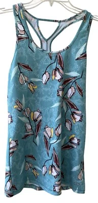 Camiseta sin mangas CALIA Carrie Underwood azul floral puerta de jardín entrenamiento mediana NUEVA Foto 1 de 4