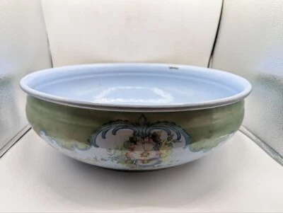 VTG Enamelware Large Tub Basin Wash Bowl White Floral 16" Rustic Baby Farm LV - Image 1 of 4