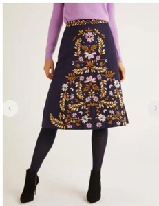 BODEN EYRE EMBROIDERED MIDI SKIRT NAVY FLORAL SIZE UK 6 BRAND NEW SAMPLE - Picture 1 of 9