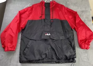 Vintage Fila 1/4 Zip Windbreaker Jacket Mens XL Loose Fit Black Red Logo Pocket - Picture 1 of 16