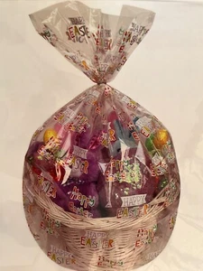 Easter Basket Gift Bag Wrap, Clear -Easter designs -2 Cellophane Bags 22x 25x 4 - Picture 1 of 16