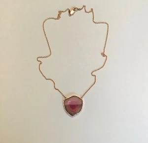 Stunning $3,000.00 14k Watermelon Tourmaline & Diamond Framed Necklace - Picture 1 of 12