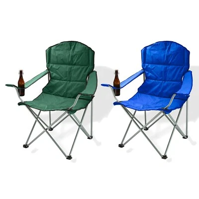 2er Set Campingstuhl Faltstuhl Anglerstuhl blau und grün Getränkehalter Tasche - Bild 1 von 4