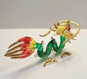 Green Dragon2 Figurine Art Hand Blown Fantasy Animal Glass Mini Collectible Deco - Picture 1 of 12