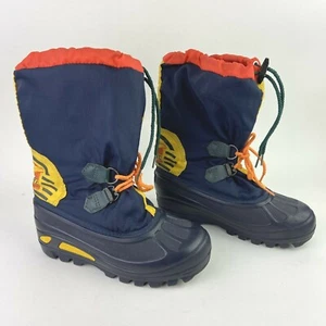 Sorel Kaufman Youth Size 4 Nylon Boots Blue Yellow Snow Rain Cold Made In Canada - Picture 1 of 12