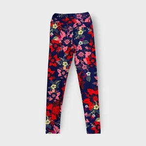 LuLaRoe Juniors Leggings Tween 00-0 Blue Red Floral Buttery Soft New - Picture 1 of 6