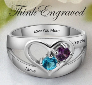 2 Birthstone Eternal Love Mothers Ring 2 Engraved Names - Picture 1 of 7