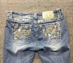 Miss Me Jeans Womens 29x31 Regular Fit Boot Cut Mid Rise Distressed Embellished - Picture 1 of 15