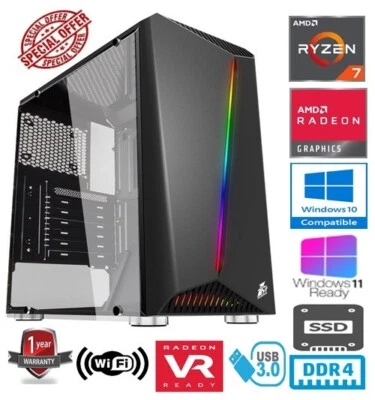 RYZEN 7 GAMING PC - AMD RYZEN 7 5700G 16GB RAM 480GB SSD RADEON 6500XT GRAPHICS - Image 1 of 4