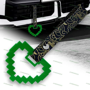 Mosaic Heart JDM Green Ring Tsurikawa Subway Car Handle Strap -BK Clouds Nylon - Picture 1 of 6