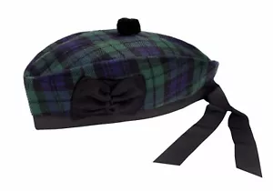 SCHWARZE UHR TARTAN 100 % WOLLE GLENGARRY MÜTZE SCHOTTISCHE HIGHLANDKLEIDUNG - Bild 1 von 1
