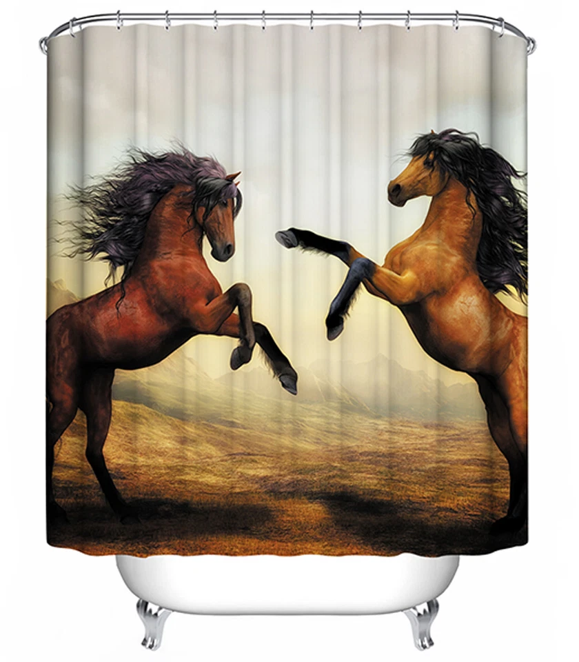 Horses Shower Curtain Wild Western Ranch Standing Dancing Pony Mustangs Brown - Image 1 of 1