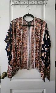 Cárdigan Angie Para Mujer Kimono Estampado Mixto Boho Abierto Manga Corta Azul Rayón Talla L - Imagen 1 de 7