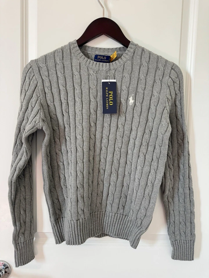 Suéter tejido con cable de algodón Ralph Lauren talla M/polo para mujer GRIS Foto 1 de 4