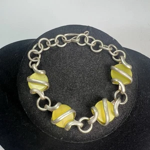 Kunstglasperlen Armband gelb gewickelt silberfarben - Bild 1 von 3