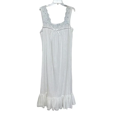 Camisón Willow Creek Blanco Rayas Encaje Bordado L De Colección EE. UU. Cottagecore Foto 1 de 4