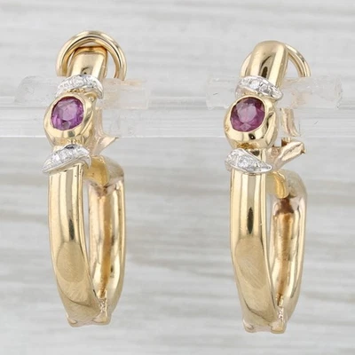 0,54Ct Ruby Diamant Creolen Ohrringe 14K Gelbgold Clip-On Omega Rückseiten - Bild 1 von 4