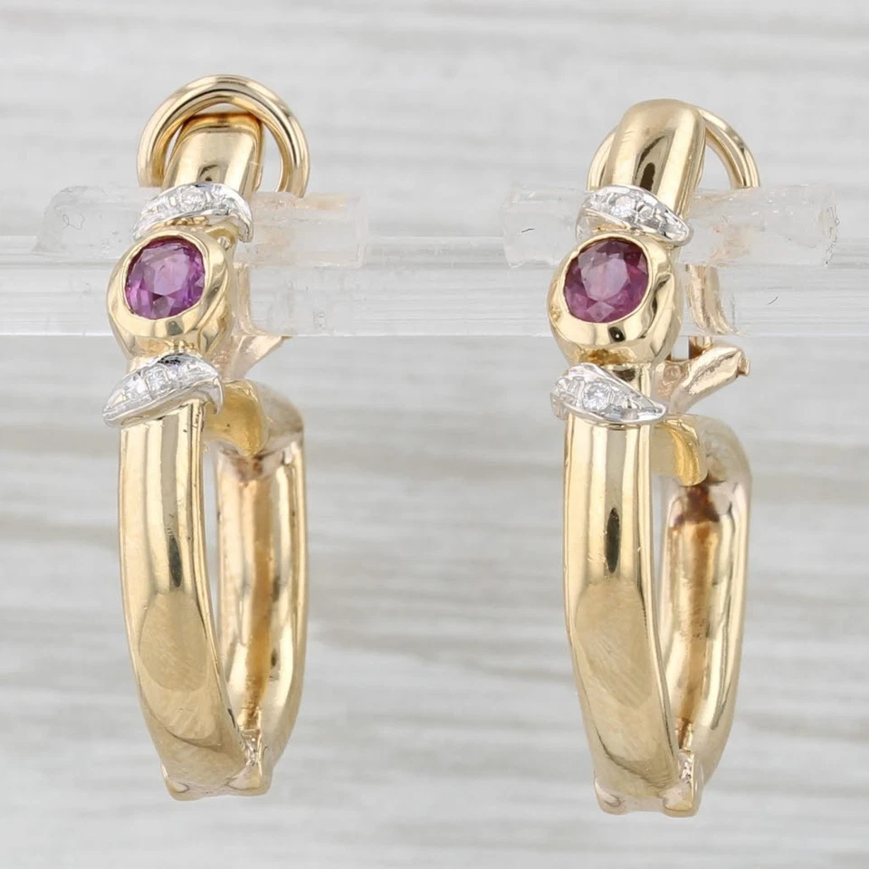 0,54Ct Ruby Diamant Creolen Ohrringe 14K Gelbgold Clip-On Omega Rückseiten - Bild 1 von 4