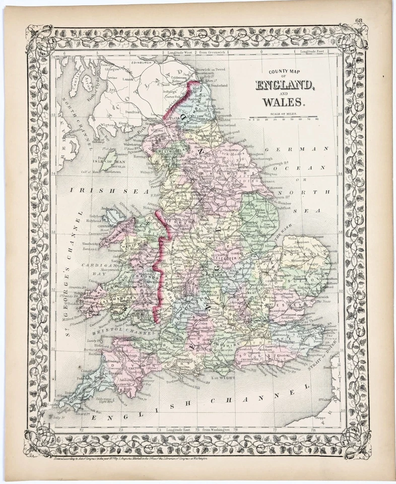 1875 INGLATERRA - GALES Mapa ORIGINAL S.A. Mitchell (13x10,5) LONDRES - Liverpool Foto 1 de 4