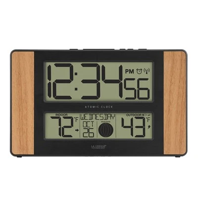 La Crosse Technology Atomic Digital Clock with Outdoor Temperature, Oak Finish, - Image 1 of 4