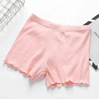 Bermuda de segurança feminina de algodão com nervuras leggings elásticas calças com babados - Imagem 1 de 4