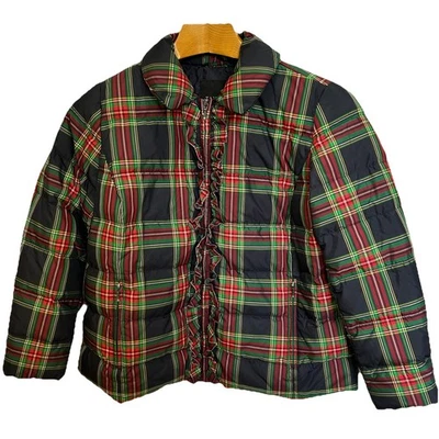 Talbots Woman Down Jacket Tartan Plaid Navy Red Green Ruffle Puffer Plus Size 1X - Image 1 of 4