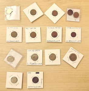 15 Coin Lot. 1890 Indian Head +Wheat 1923 Cents + Bison 5C + Canada Old Cents . - Picture 1 of 13