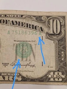 1950A 10 Dollar Bill Error - Picture 1 of 5