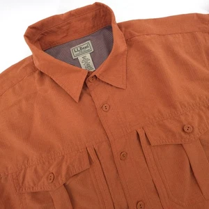 LL Bean Fishing Shirt Mens Large Orange Button Down Pockets Vented Outdoors - Picture 1 of 7