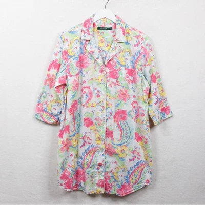 Camisa para dormir LAUREN RALPH LAUREN con estampado floral de cachemira manga 3/4 talla XL Foto 1 de 4