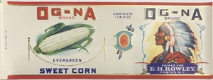 OG-NA Sweet Corn Original Unused Vintage Embossed Can Label E H Rowley Fabius NY - Picture 1 of 2