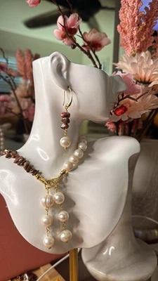 Juego de collar de perlas reales de turmalina: colgante barroco chapado en oro de 22k Krm Foto 1 de 4