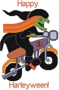 CROSS STITCH+ CRAFT PATTERN CROSS STITCH+ CRAFT PATTERN Witch Harley Motorcycle - Picture 1 of 16