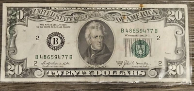 1969-B $20 Dollar Bill FRN New York Printing Ink error 477B  - Image 1 of 2