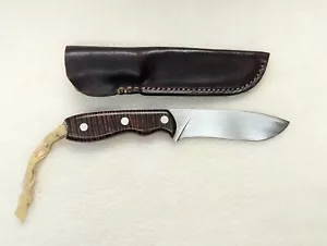 Gary Corum 1095 Steel 9.5" Drop Point Hunter Curly Maple Stocks & Leather Sheath - Picture 1 of 14