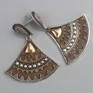 Vintage Ornate Sterling Silver + Gold Leaf Granulated Earrings Mixed Metals - Picture 1 of 5