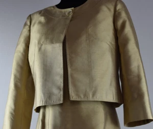 Carlisle Size 6/8 Beige Sleeveless Dress & Blazer Jacket Suit Set Shantung? Silk - Picture 1 of 15