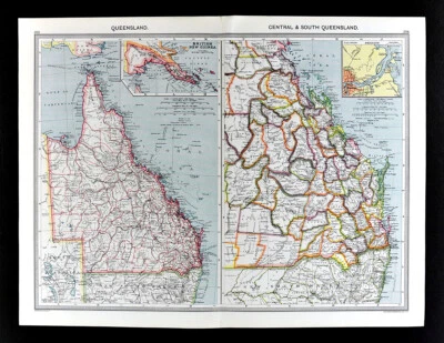 1907 Phillips Map Australia Queensland Brisbane Cape York Port Douglas Bamaga - Image 1 of 4