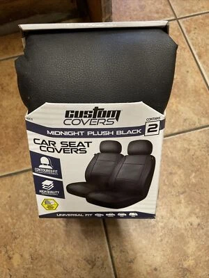 2 Custom Covers Plush Black Faux Leather Seat Covers Universal - Image 1 of 4
