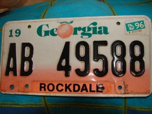 Georgia peach license plate County Rockdale County 1996 tag number AB 49588 - Picture 1 of 5
