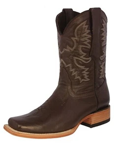 Mens Brown Western Cowboy Boots Rodeo Toe Leather Botas Vaquero Rancho - Picture 1 of 5