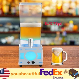 3 Litre Large Clear Beverage Drinks Dispenser With Tap Milk Beer Iced Tea LED - Picture 1 of 19