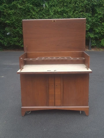Mid-Century Modern Flip Top Bar Liquor Cabinet MCM Rolling Bar Cart Locking Cover