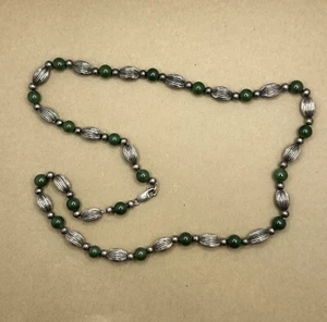 Impresionante collar de cuentas de jadeíta verde de plata esterlina raro vintage Estate - Imagen 1 de 4