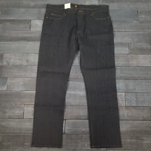 LEE Selvedge Dark Raw Denim Blue Jeans Mens 42x34 Regular Straight Red Line - Picture 1 of 7