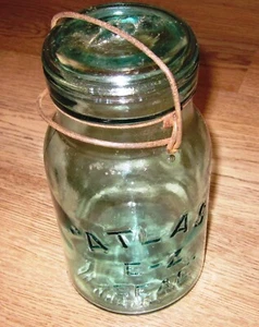 Vintage Atlas E-Z Seal Blue Canning Jar With Wire Bail & Glass Lid - Picture 1 of 5